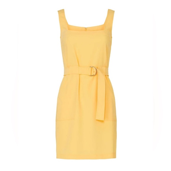 SOLD Amanda Uprichard Palmer Dress Yellow Crepe Square Neck Belted Size Small 💛 - Picture 2 of 4